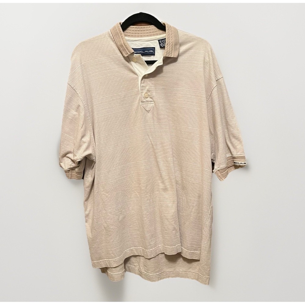 Vintage 90s Jack Nicklaus Golf Polo Shirt Men's XL Tan Beige Micro Stripe